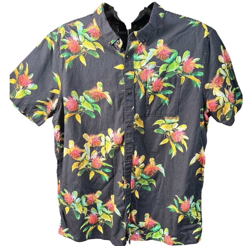 Roark Floral Hawaiian Camp Shirt XL Organic Cotton Linen